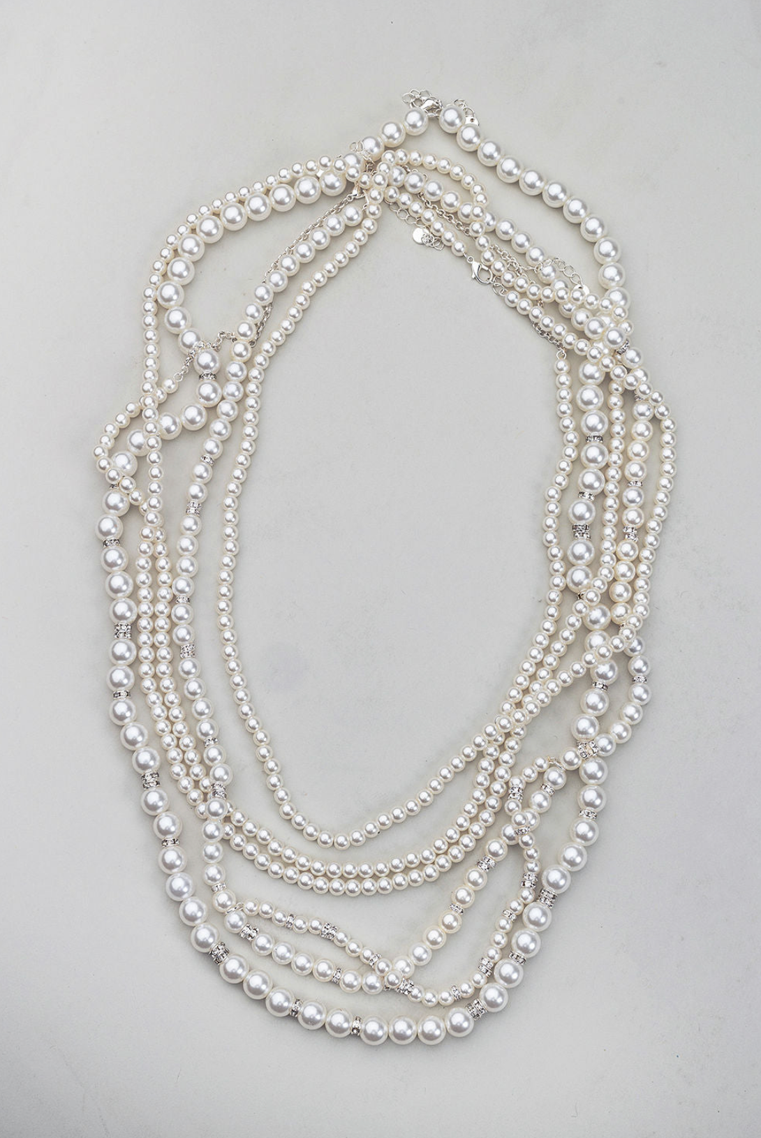 Bow19 pearl long necklace 4 set off white