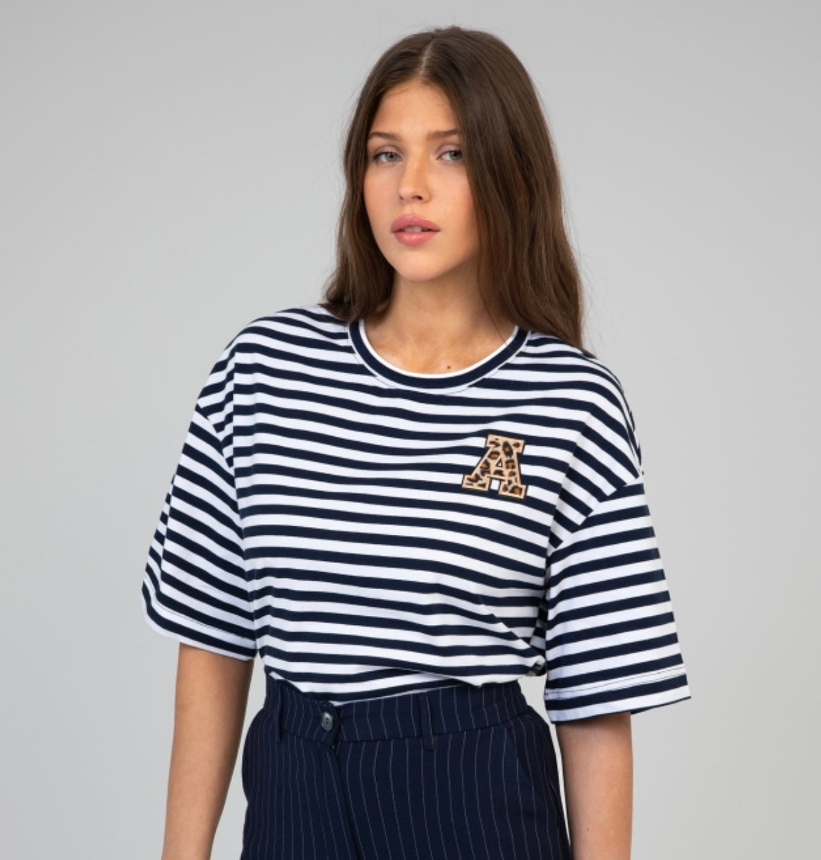 Kastgeluk streep t-shirt panter