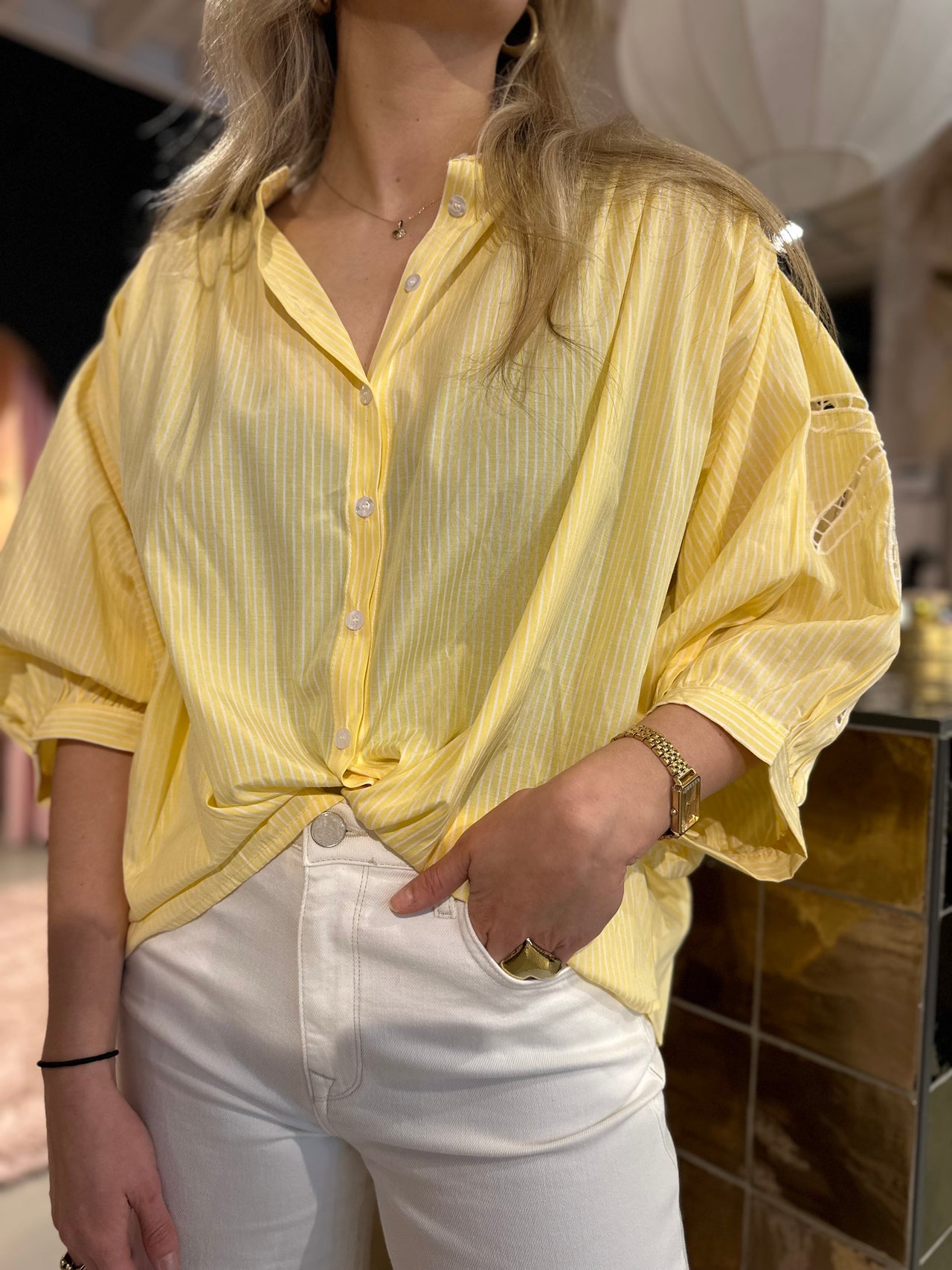 Kastgeluk stripe blouse geel