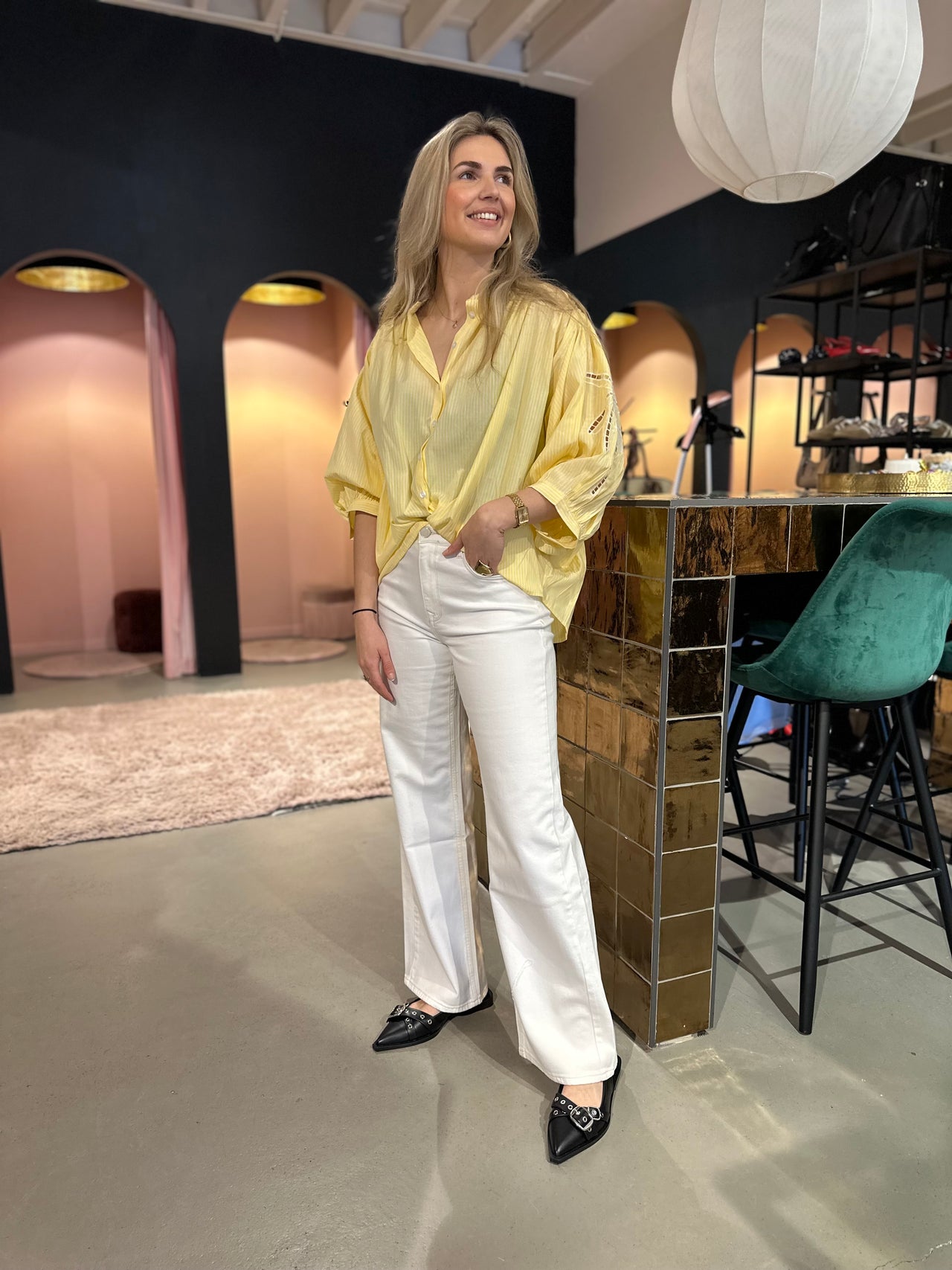 Kastgeluk stripe blouse geel