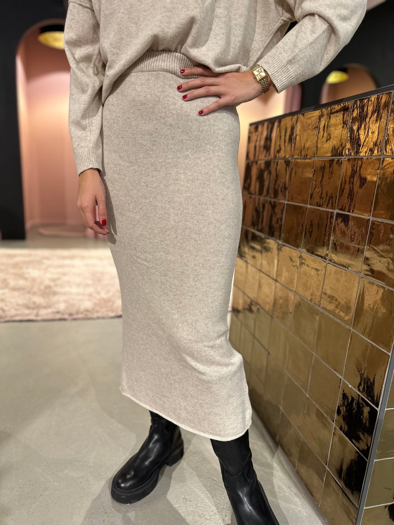 Kastgeluk cashmere mix rok