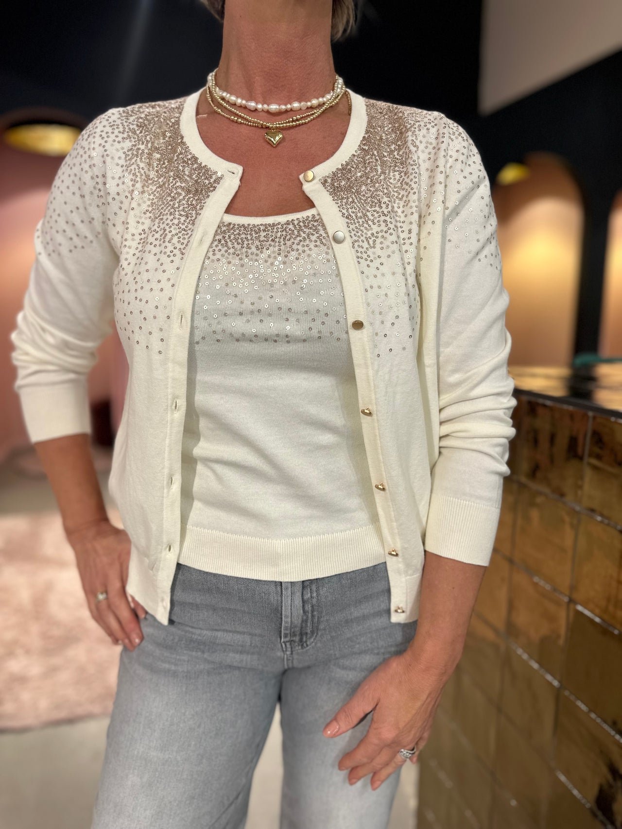 K Design Cardigan ronde hals met lovertjes