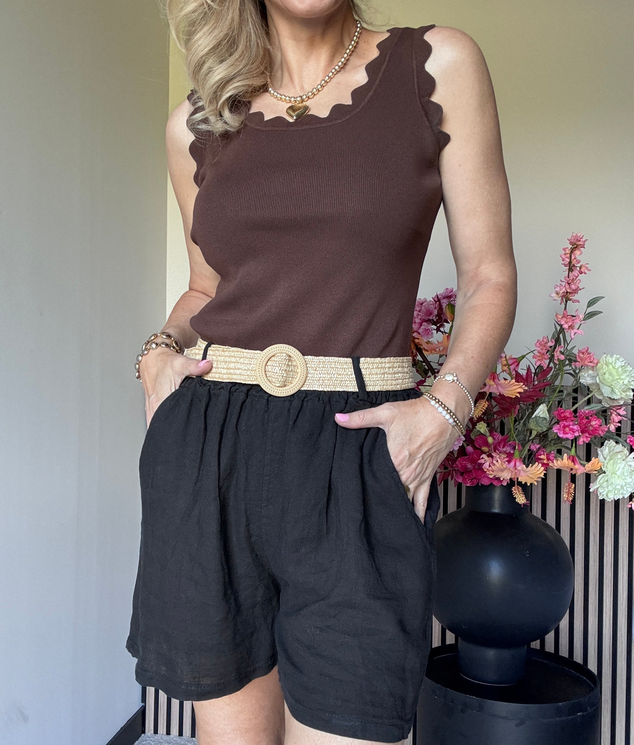 Linnen short met riem