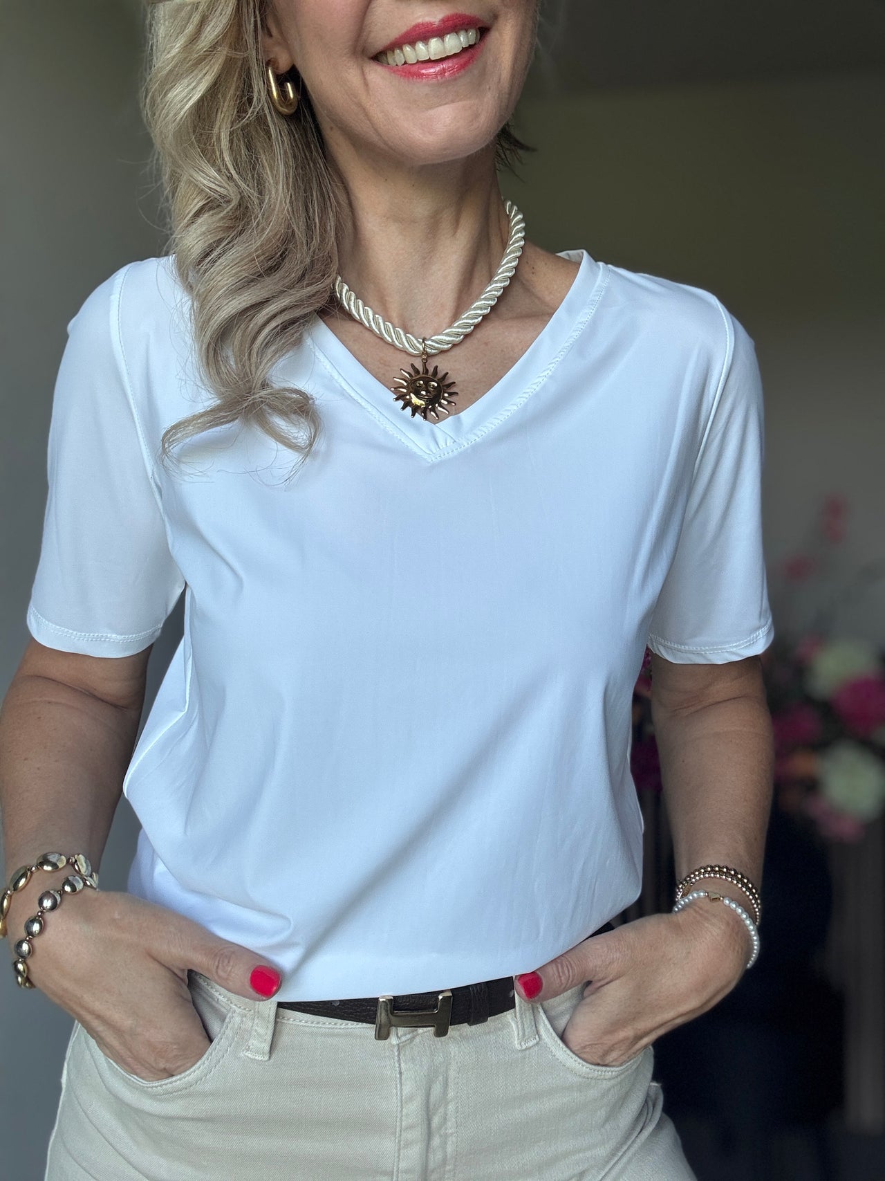 Kastgeluk travel top v hals