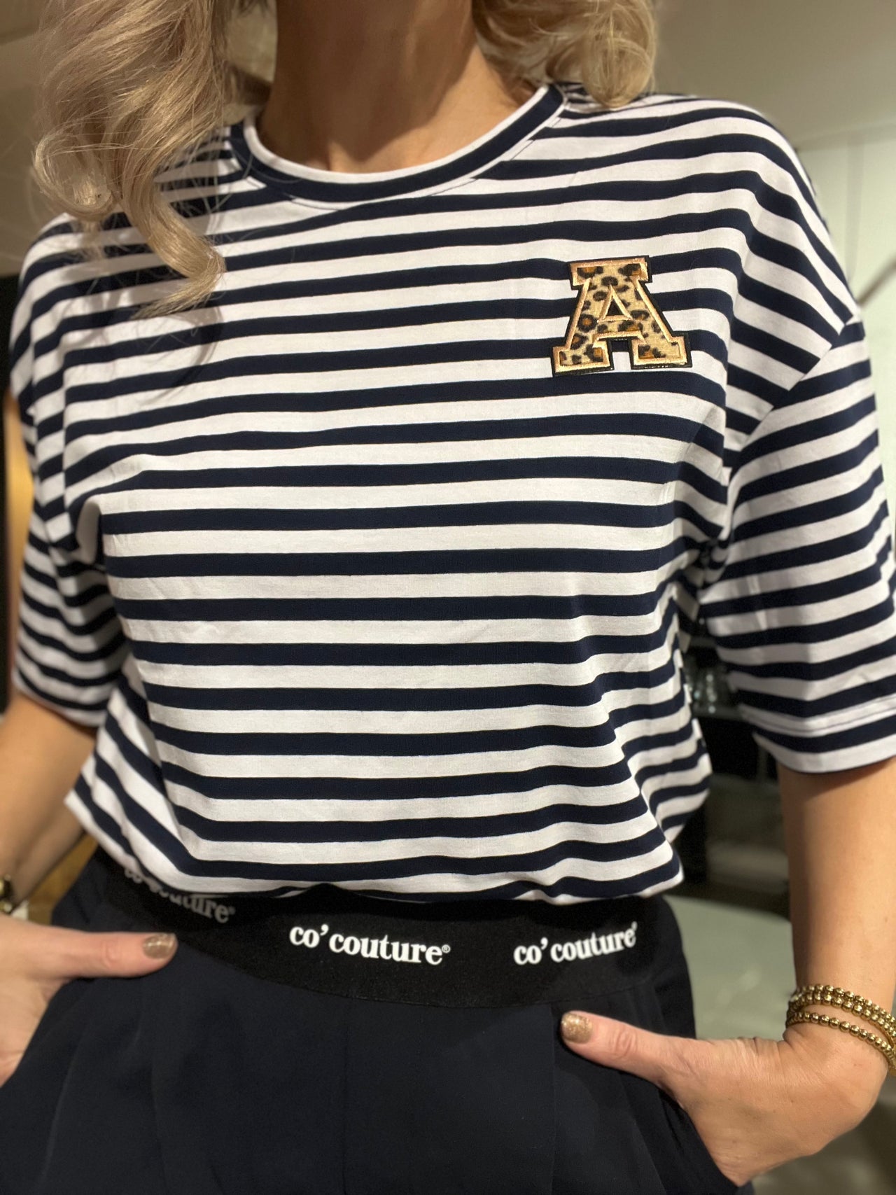 Kastgeluk streep t-shirt panter
