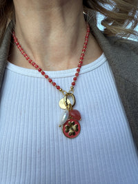 Thumbnail for KETTING 4MM STEENKRALEN ROOD MET CLIP EN BEDELS
