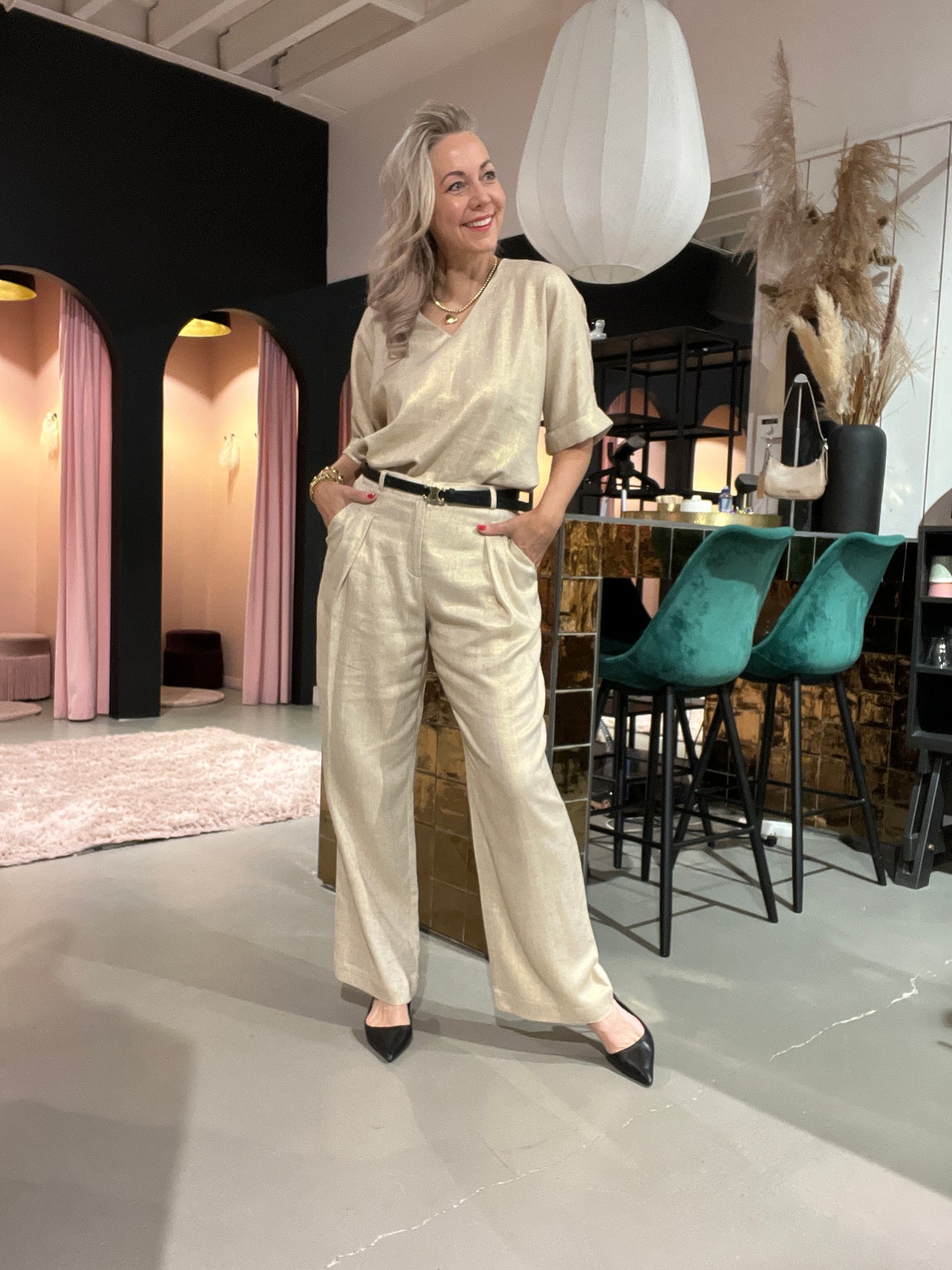 Studio Anneloes Riley gold linen trouwers