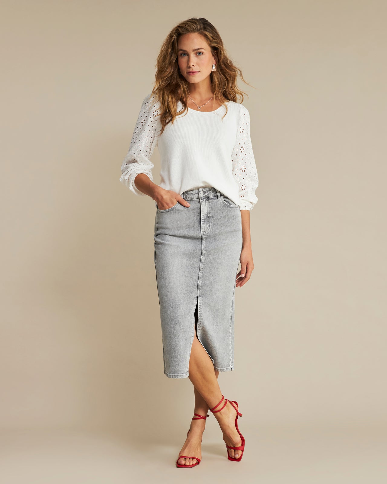 Red Button Sibelle skirt grey denim