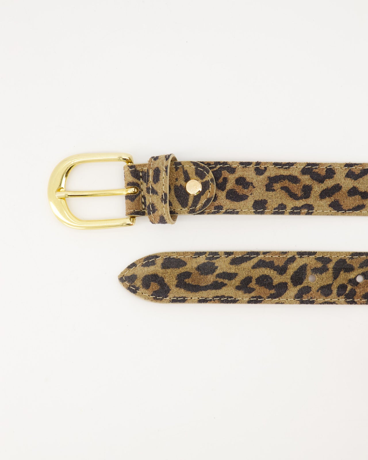 Kastgeluk Leopard suede riem