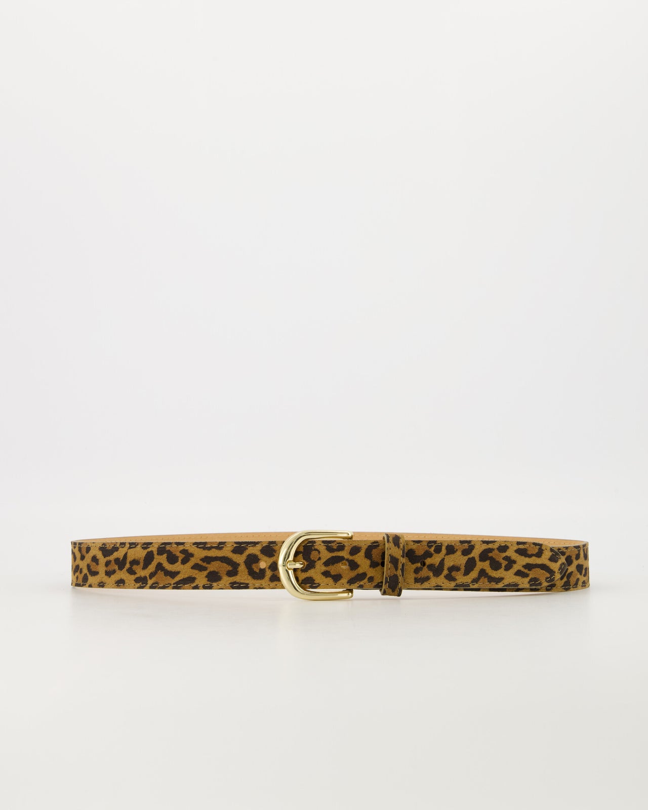 Kastgeluk Leopard suede riem