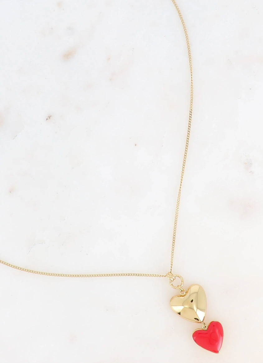 Kastgeluk ketting met hartje rood