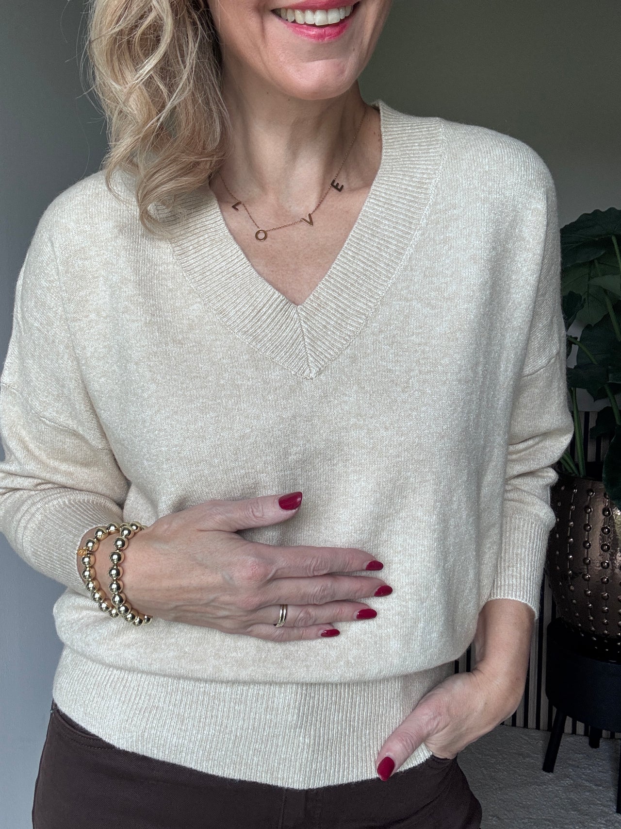 Viscose mix v hals trui