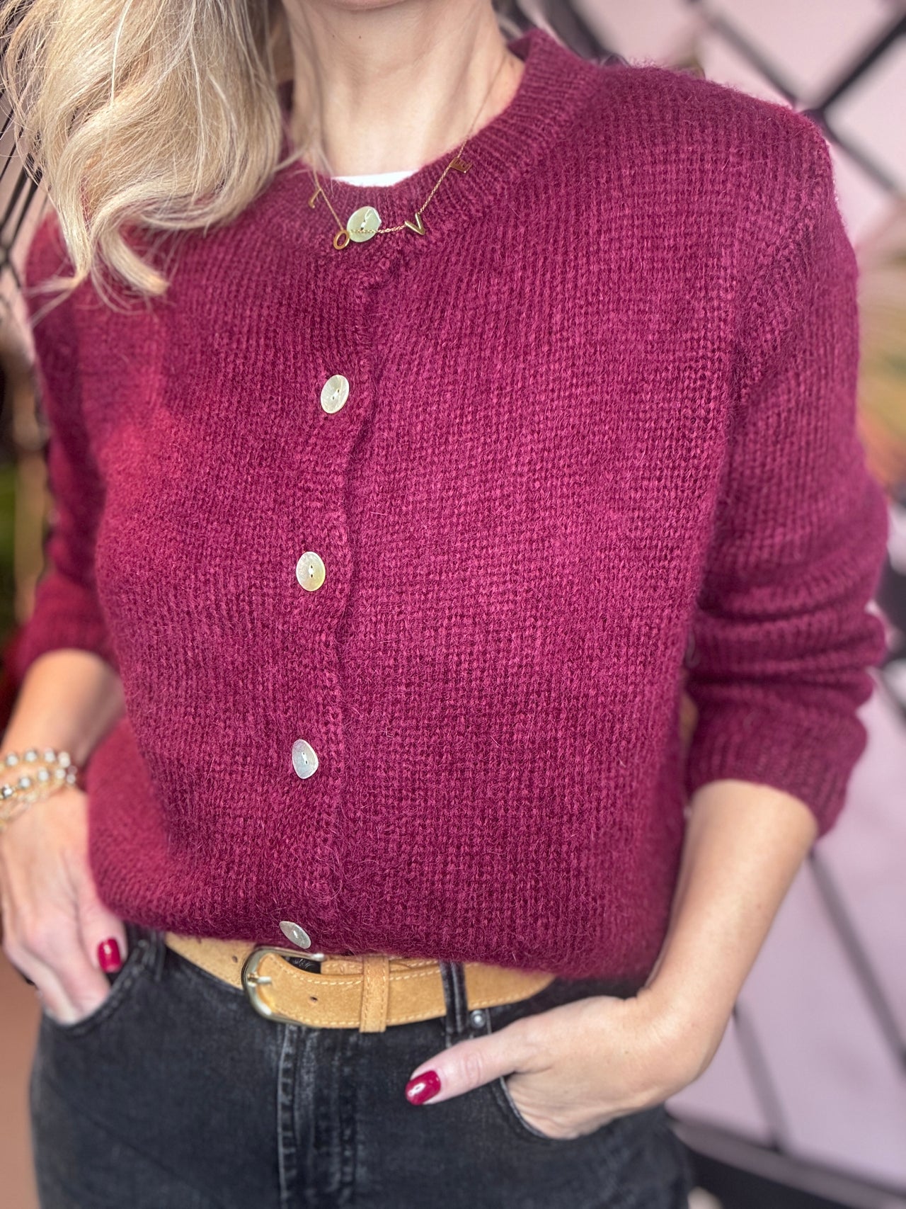 Kid mohair mix vest bordeaux