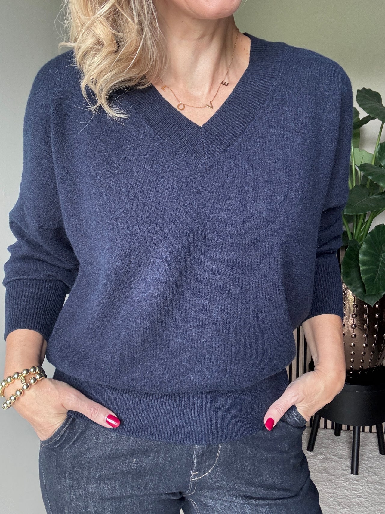 Viscose mix v hals trui