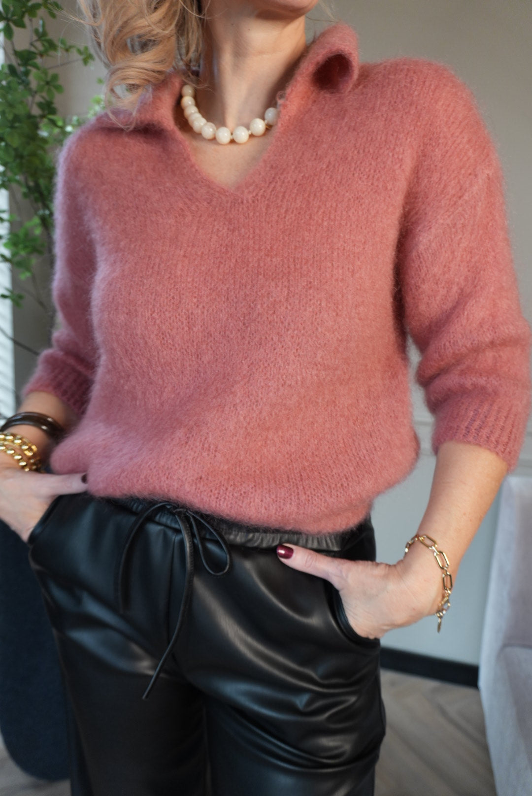 Chic mohair met kraag 9216 Vieux Rose