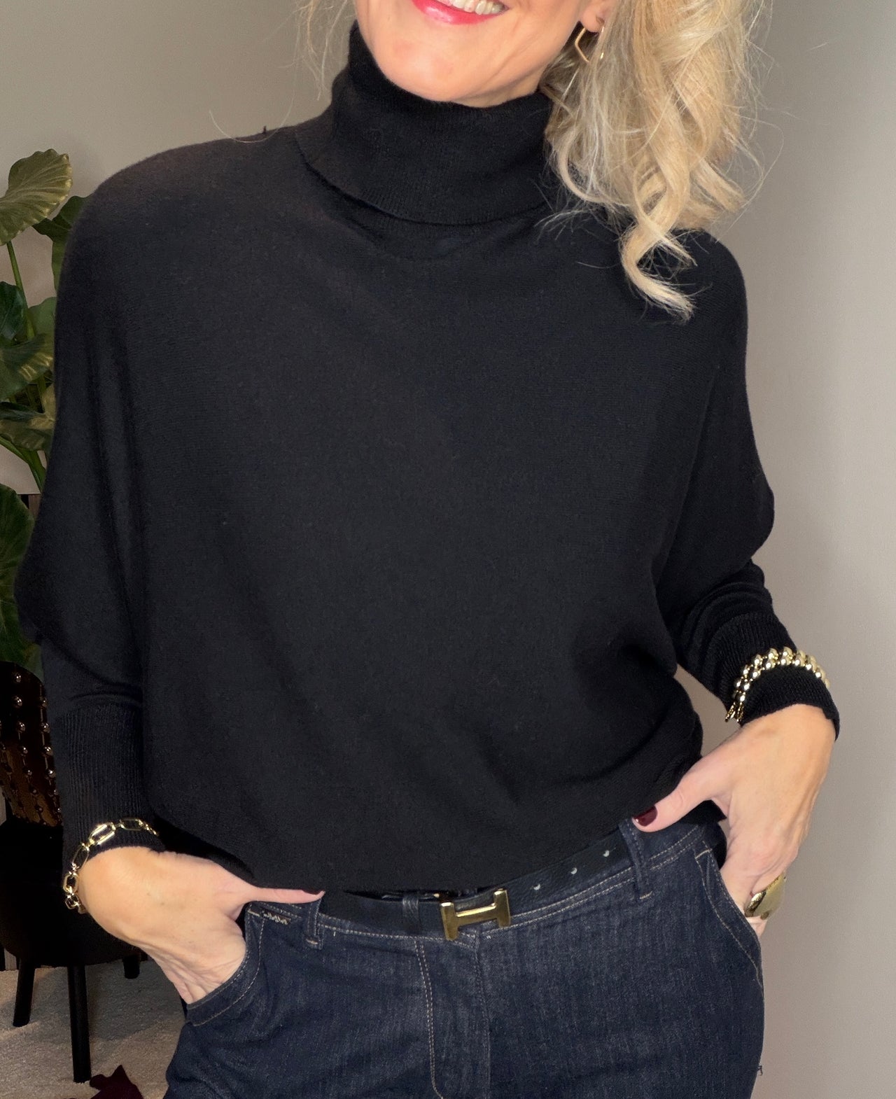 Oversized viscose fijn brei met col