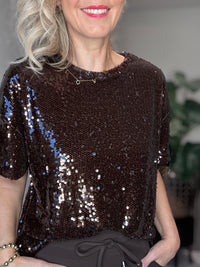 Thumbnail for Pailletten top donkerbruin