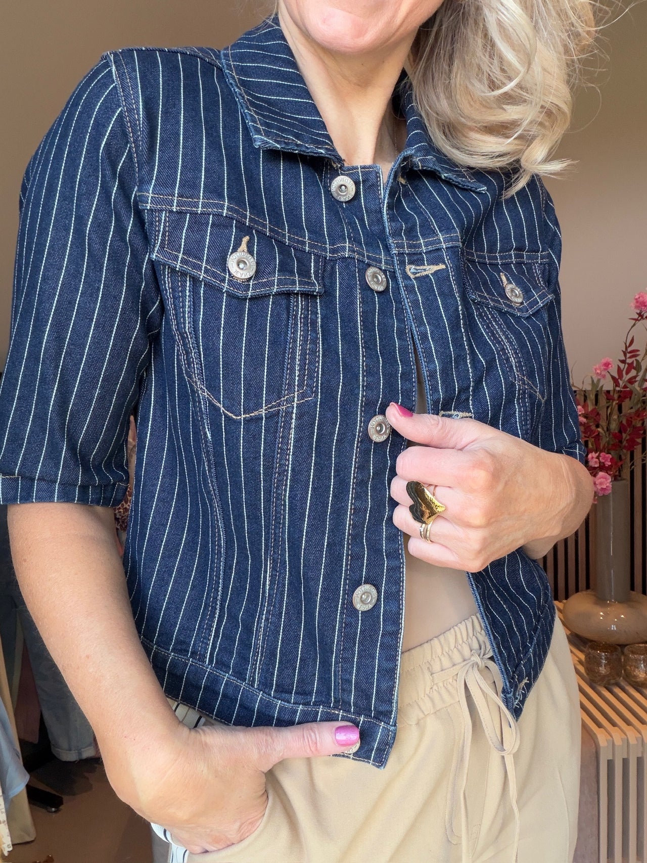 Jackie Short Sleeve Denim Pinstripe