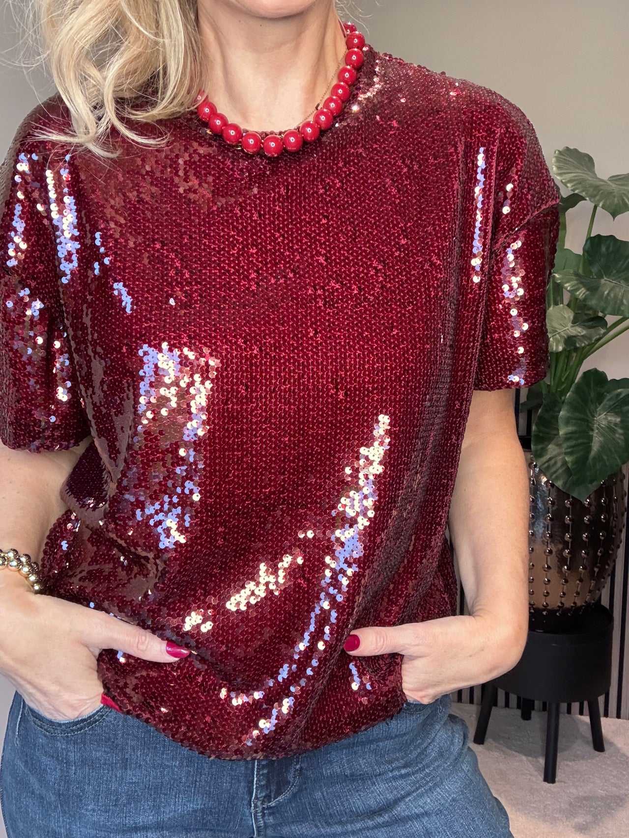 Pailletten top bordeaux