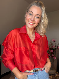 Thumbnail for Blouse ruimvallend zijde mix rood