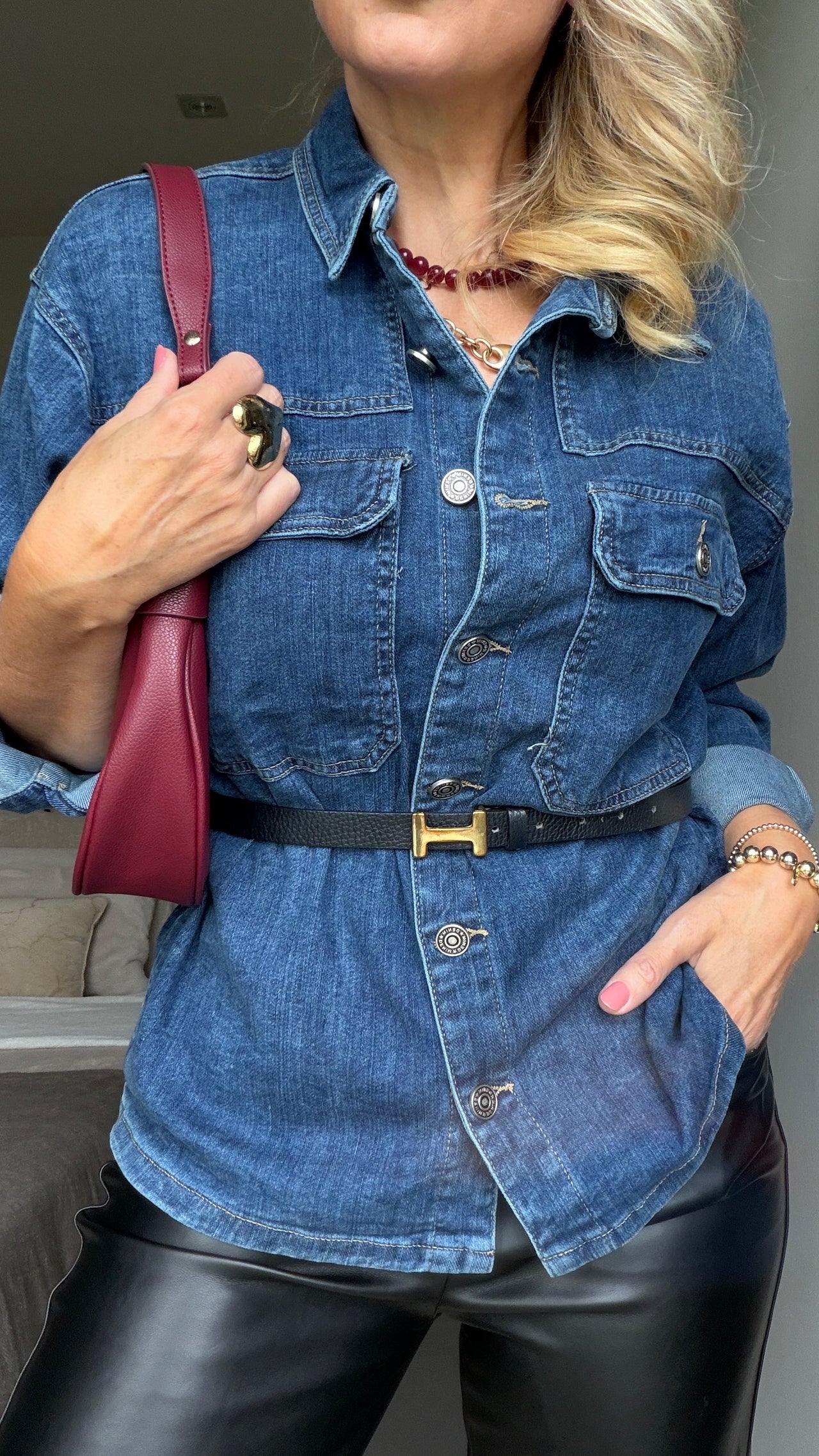 Denim Blouse Jacket - Mid Blue