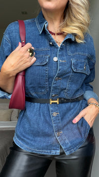 Thumbnail for Denim Blouse Jacket - Mid Blue
