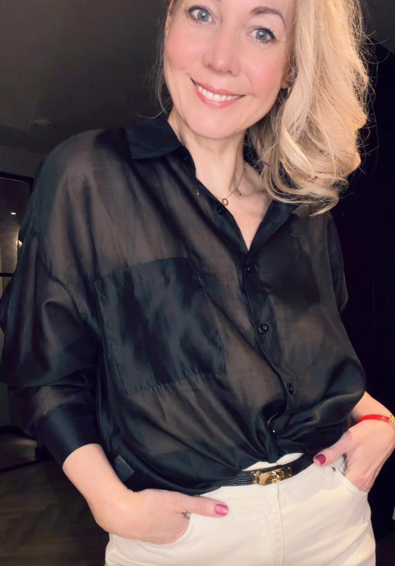 Blouse ruimvallend zijde mix zwart