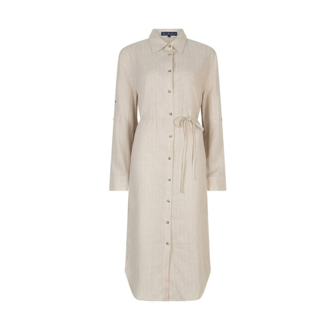 Shirtdress linnen/viscose pinstripe zand