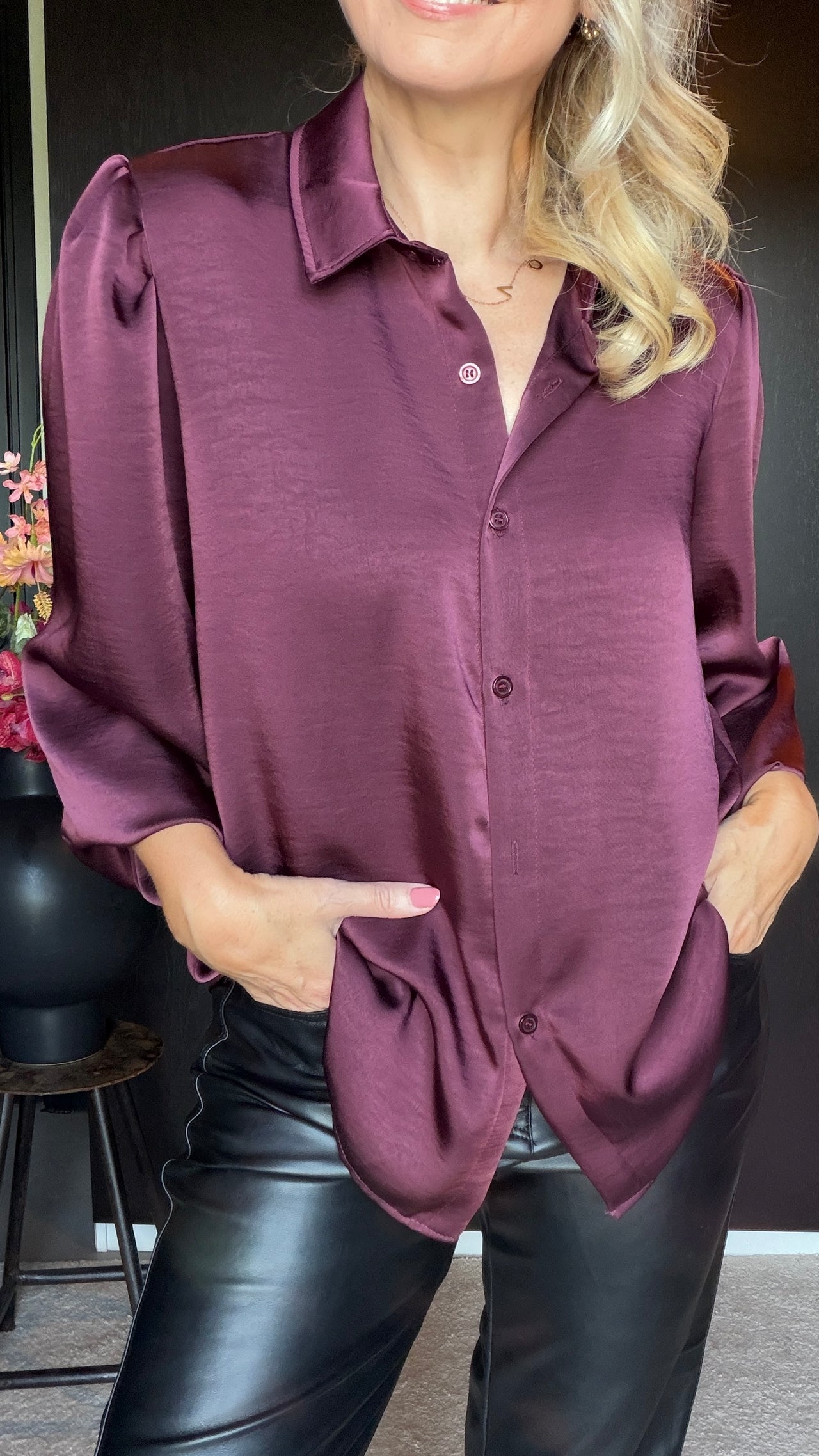 Satijnlook blouse bordeaux