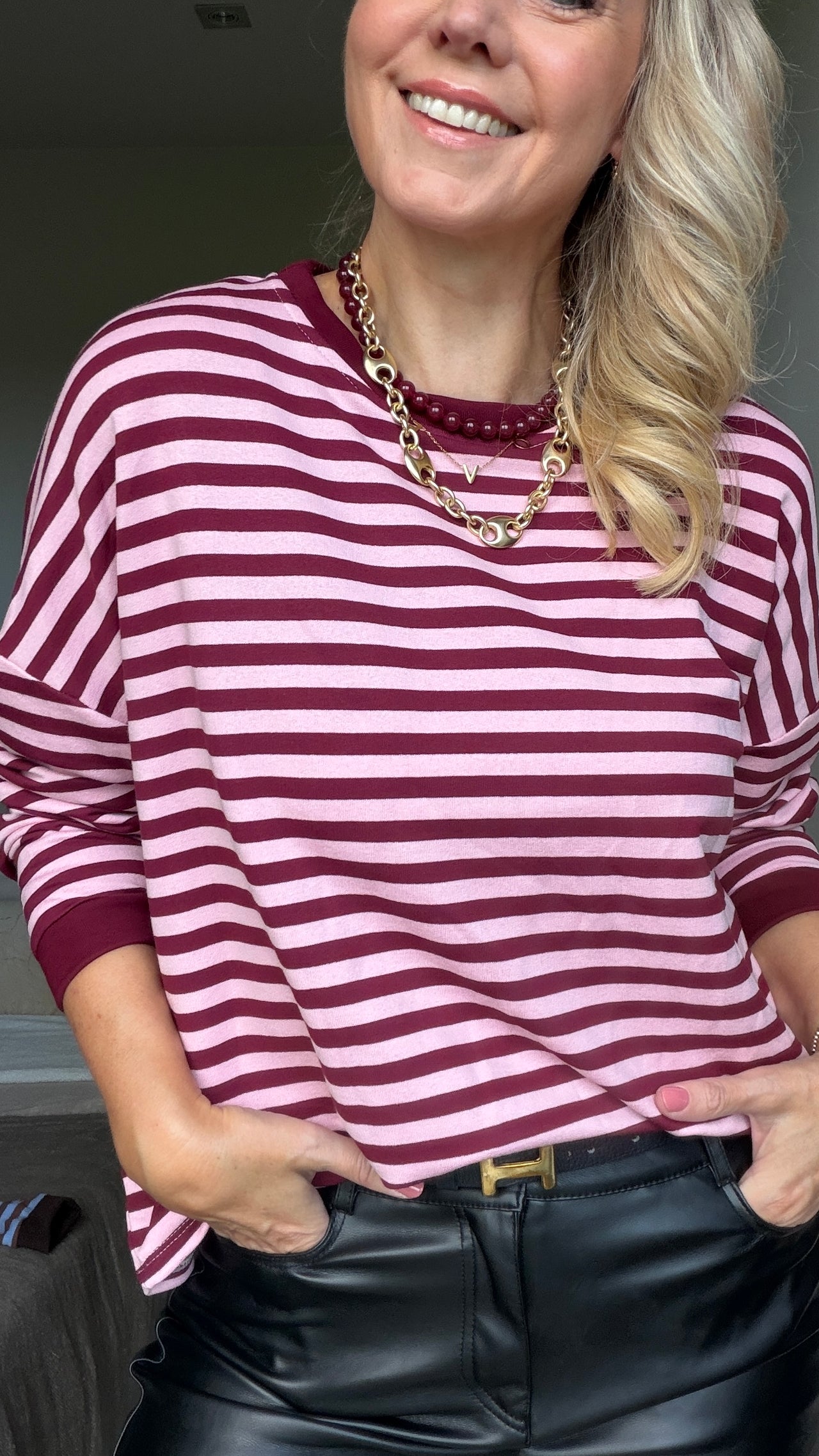 Sweater Stripe Roze & Burgundy
