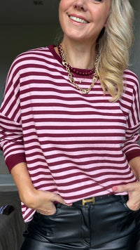 Thumbnail for Sweater Stripe Roze & Burgundy