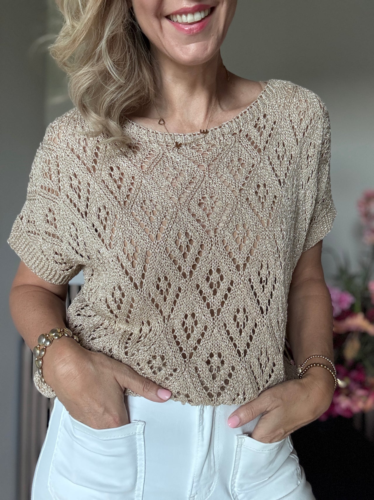 Top viscose mix Gina opengewerkt gold