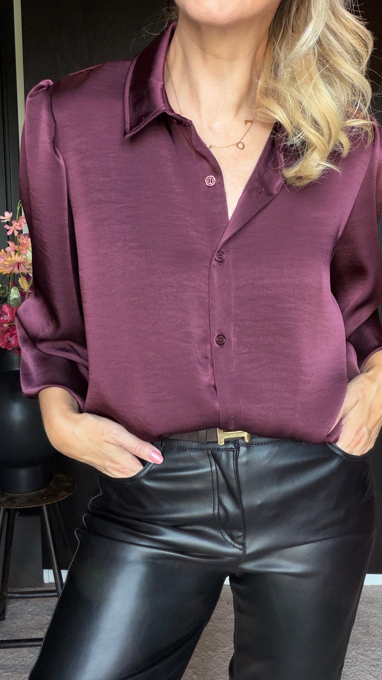 Satijnlook blouse bordeaux