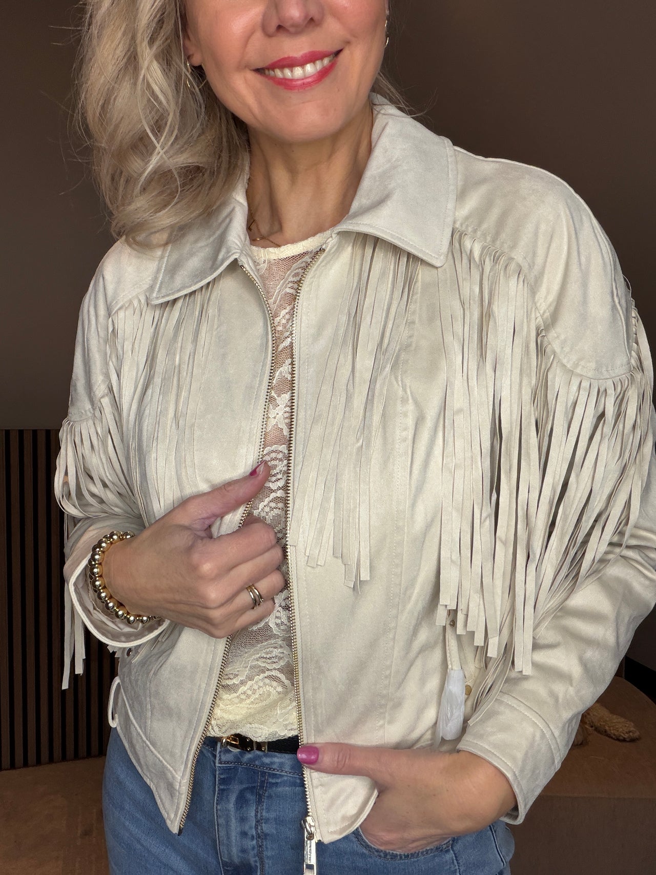 Suede jacket with fringes