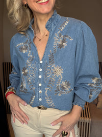 Thumbnail for Blouse denim met borduursel
