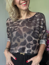 Thumbnail for Oversized dungehaakte top Leopard
