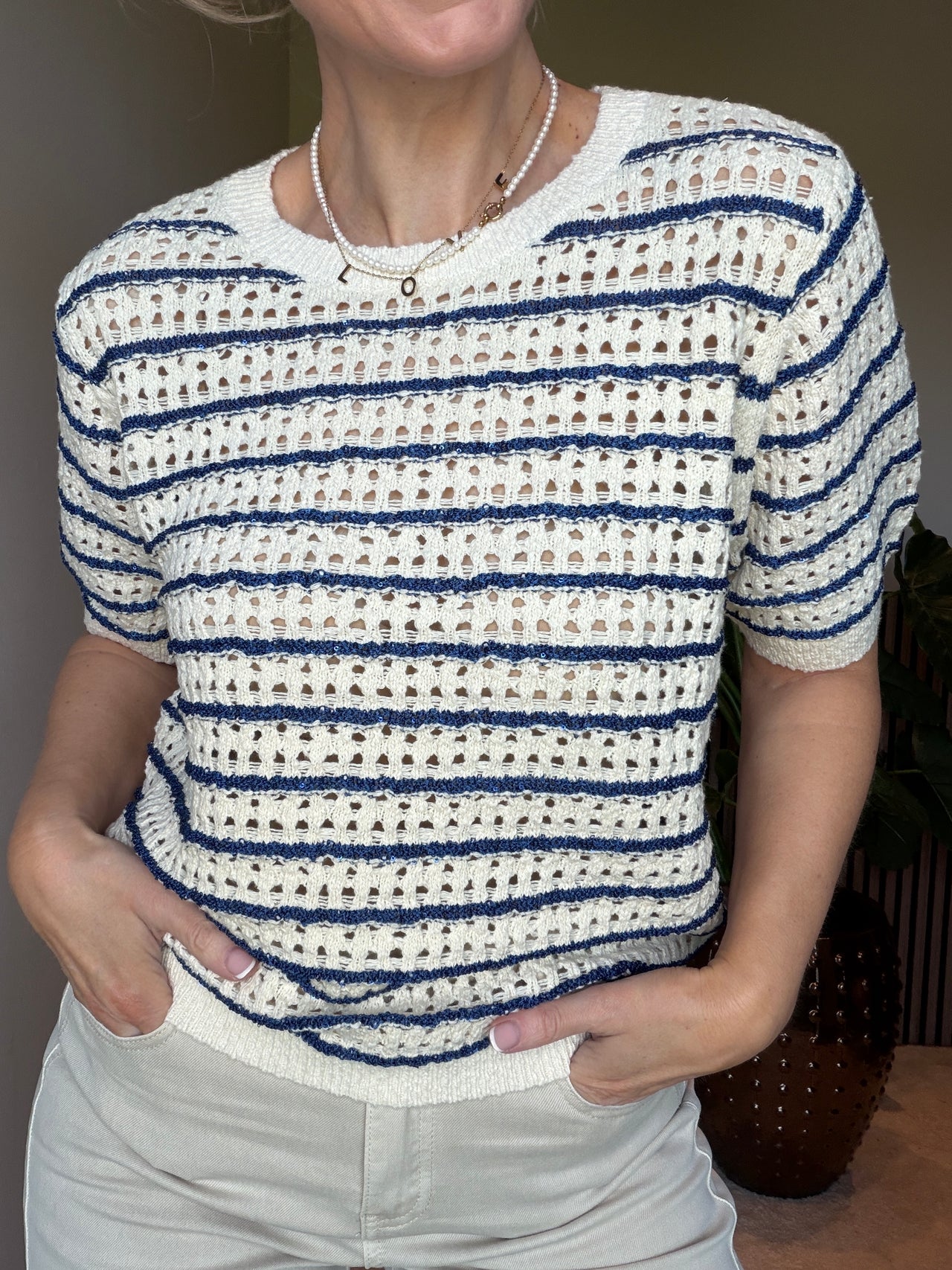 Jolene ecru/blauw stripe