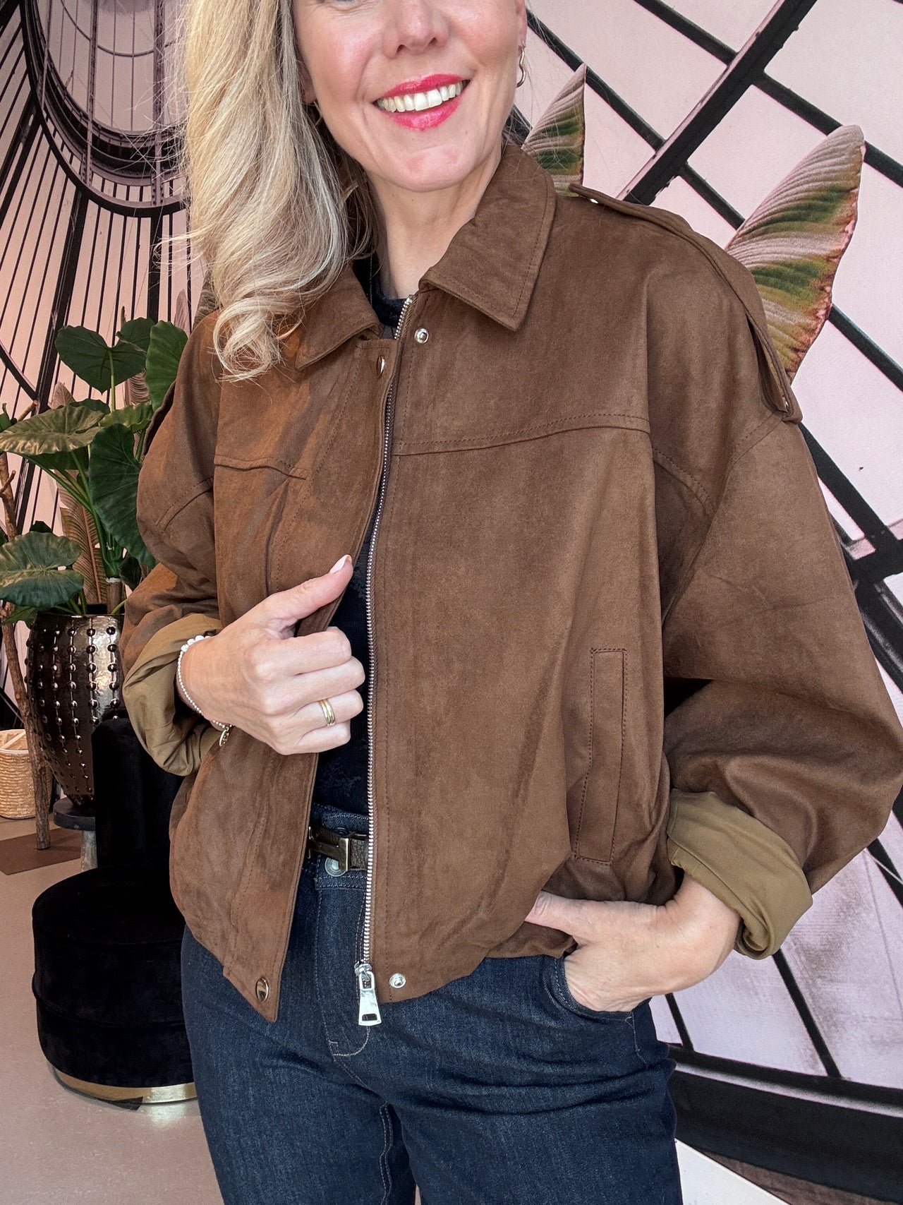 Jacket suedine donkerbruin