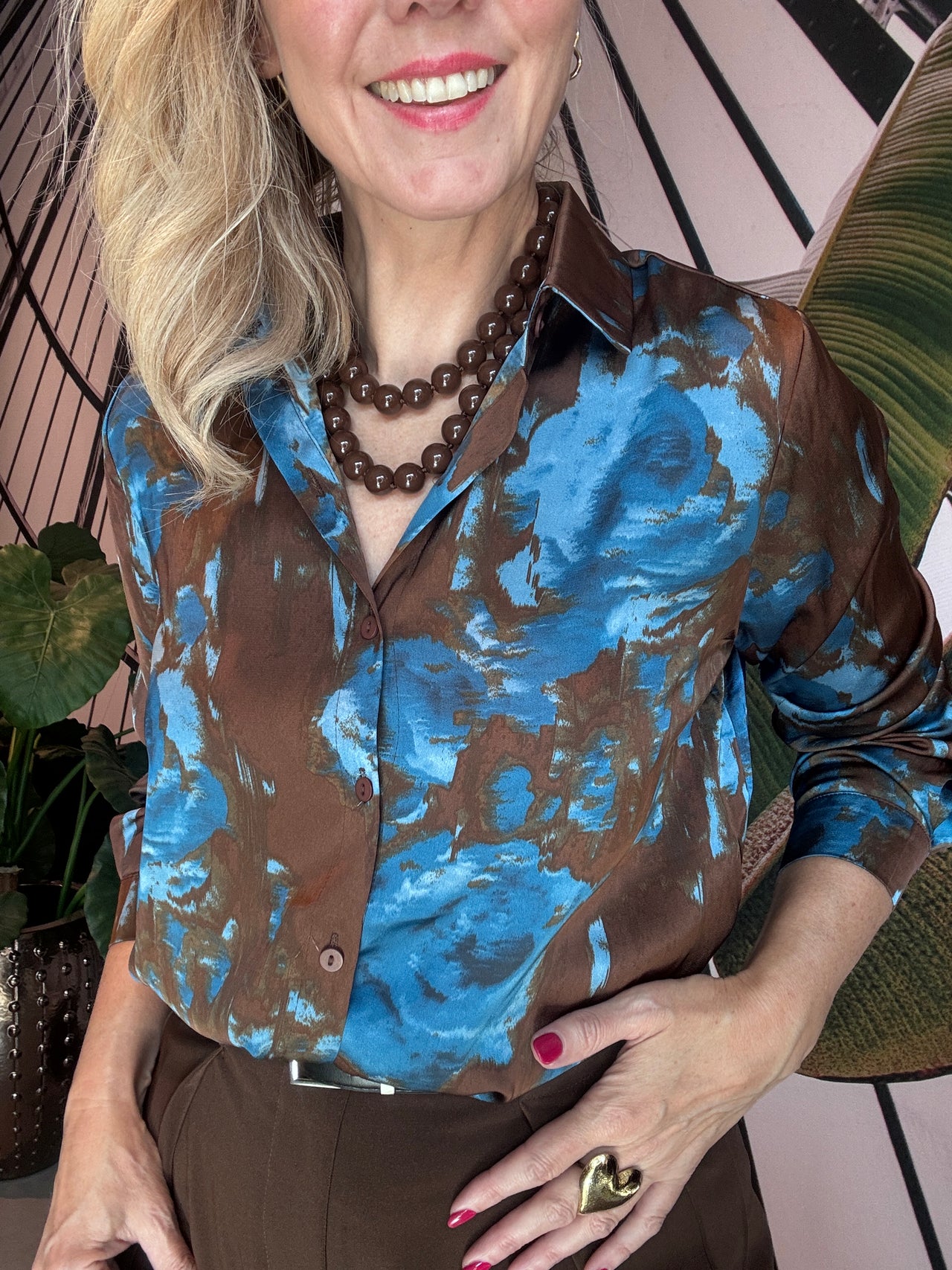 Blouse flower bruin/blauw