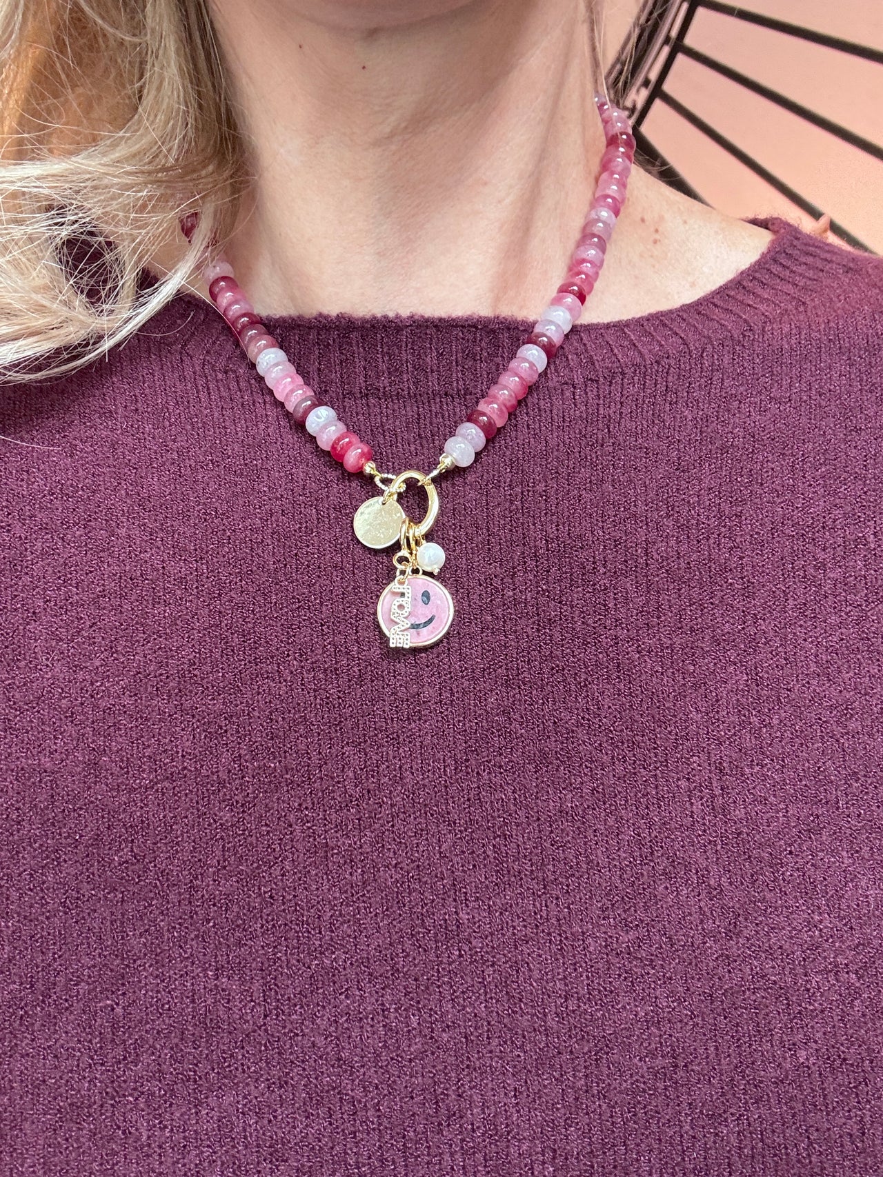 Fushi ketting roze/bordeaux love