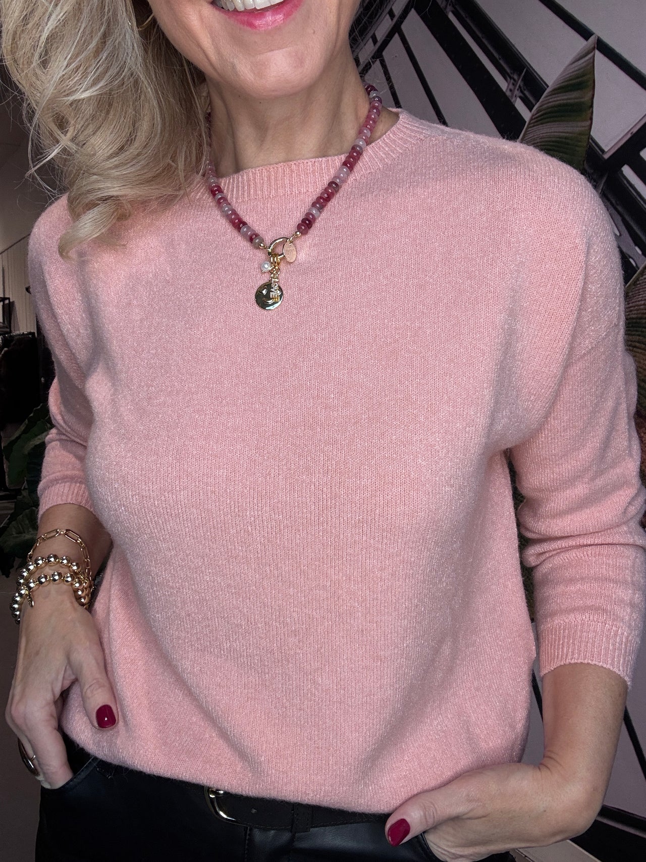Fushi ketting roze/bordeaux love