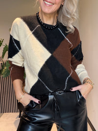 Thumbnail for Trui ruit classic sweater zwart/bruin