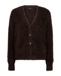 Thumbnail for Cardigan fuzzy Espresso - Red Button