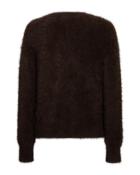 Thumbnail for Cardigan fuzzy Espresso - Red Button