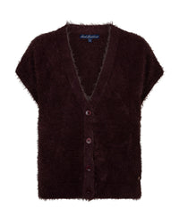 Thumbnail for Sleeveless fuzzy Burgundy - Red Button