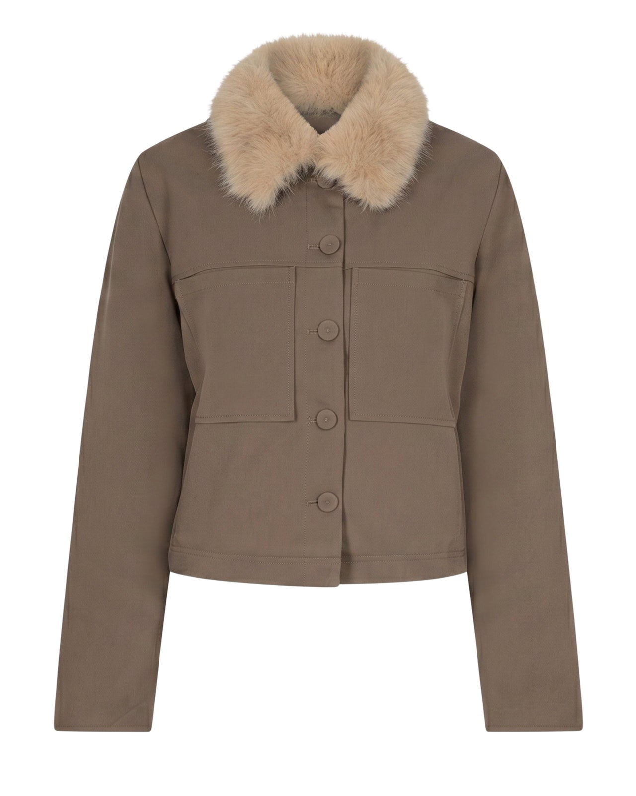 Jacket & fur collar Truffle - Red Button